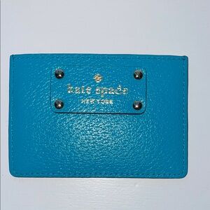 kate spade Turquoise Leather Card & Key Holder with Gold Logo NEW